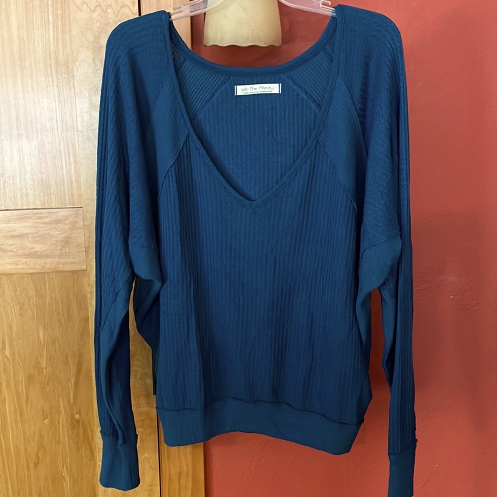 Free People Waffle Knit Santa Clara Teal‎ top